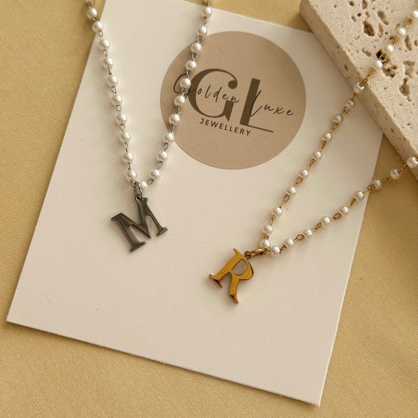 Initial Pearl Chain Necklace