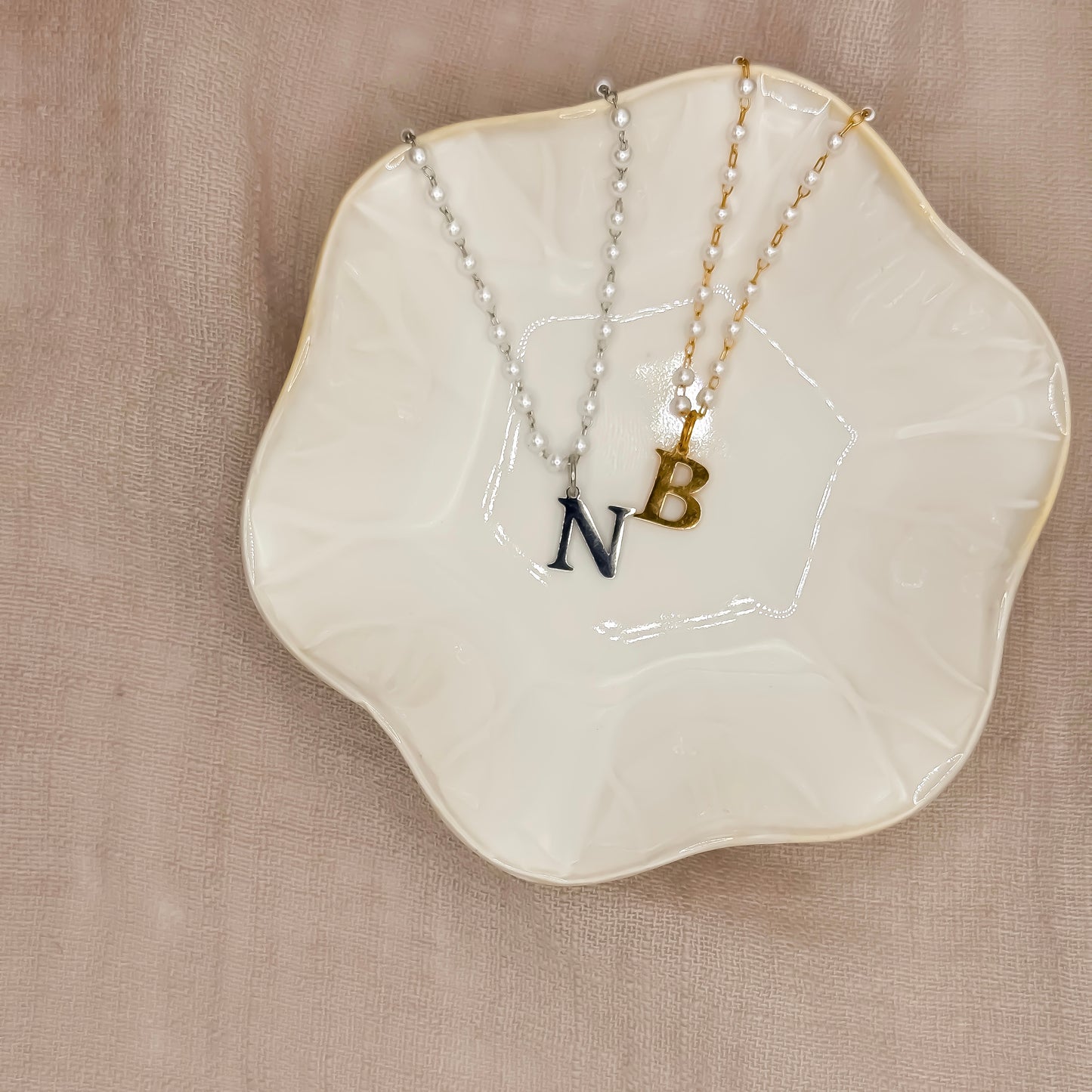 Initial Pearl Chain Necklace