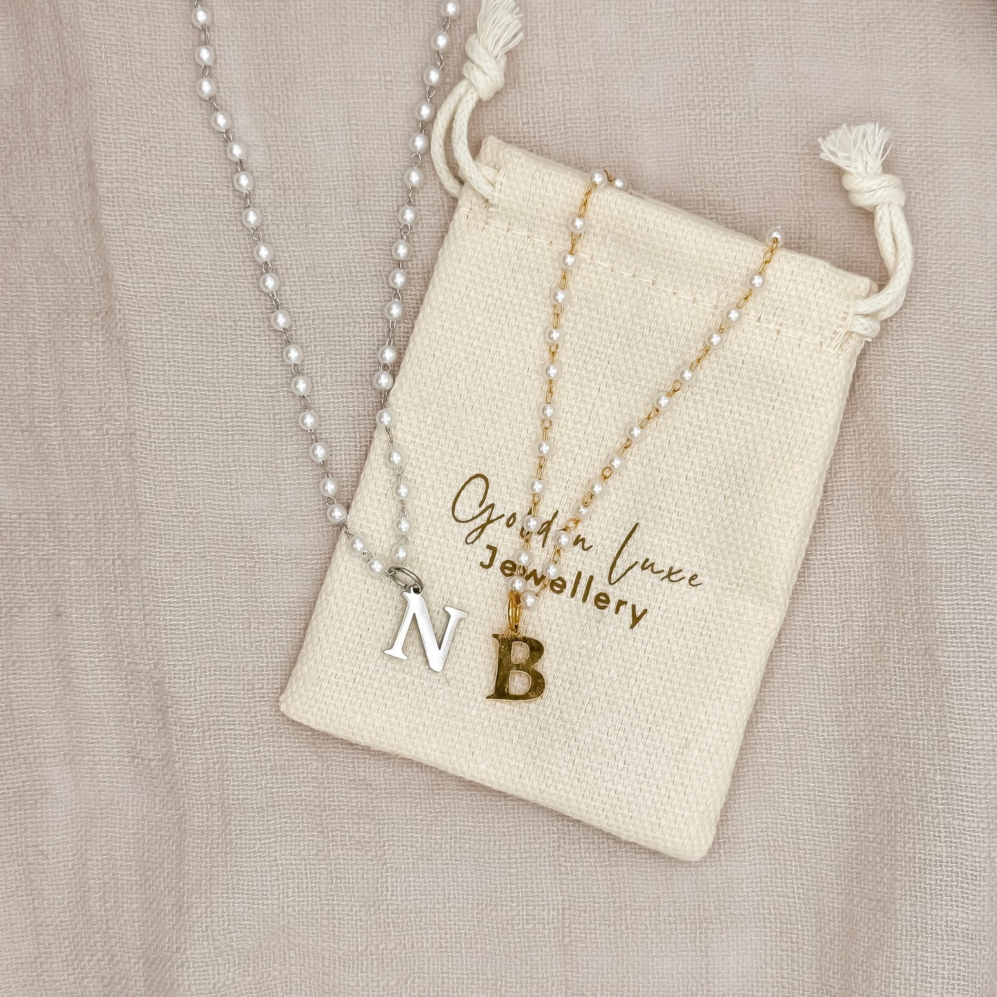 Initial Pearl Chain Necklace