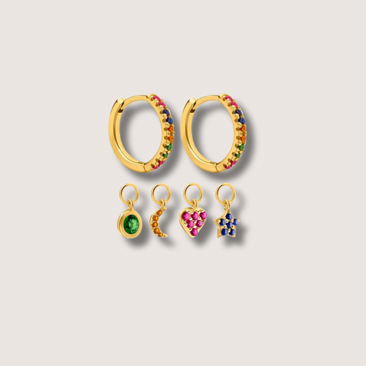 Gold Huggie Hoop and Charm Set