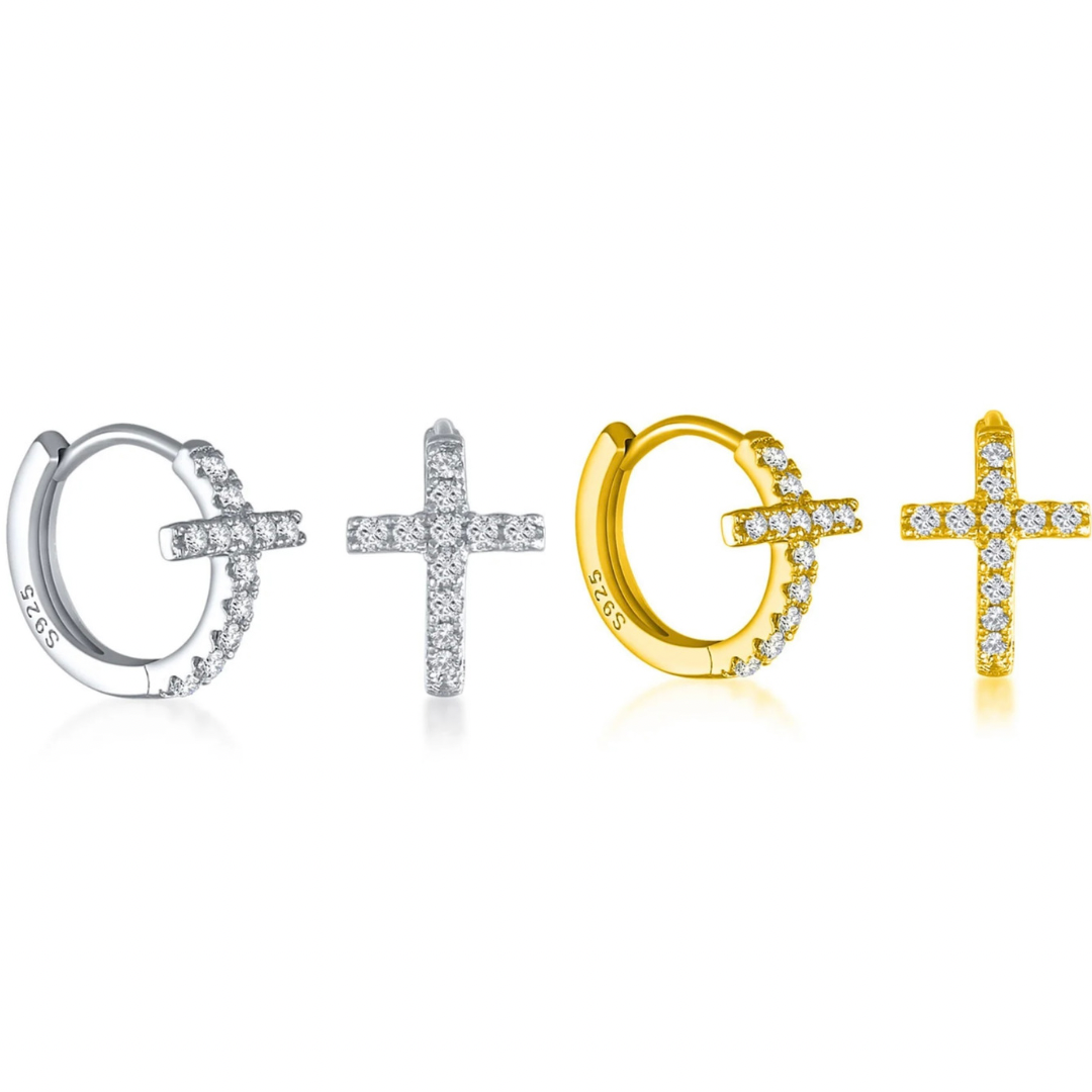 Cross Huggie Hoop Earrings