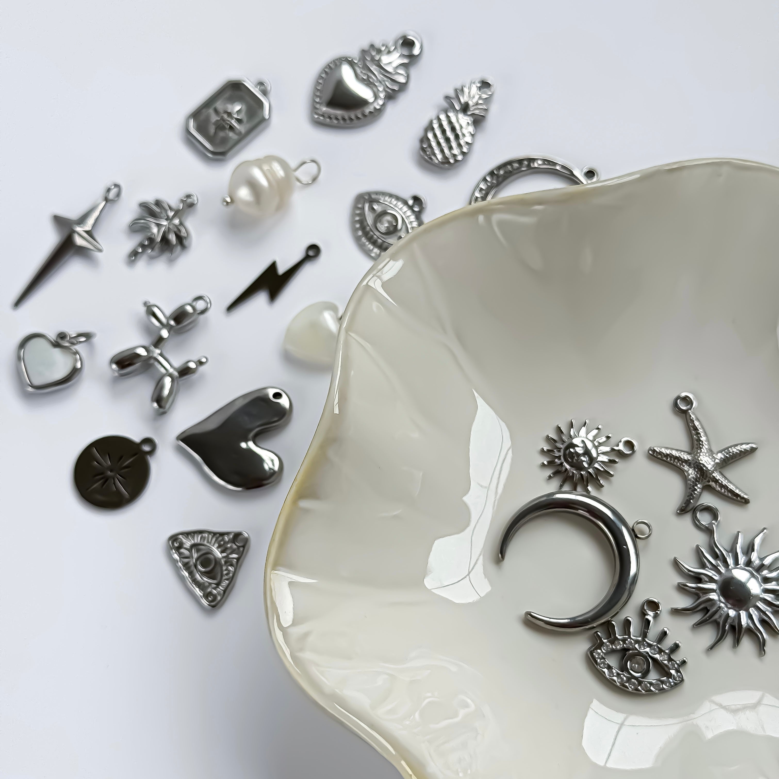 Silver Stainless Steel Charms | Pearl, Heart & Statement Jewellery ...