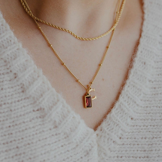 Birthstone Initial Necklace