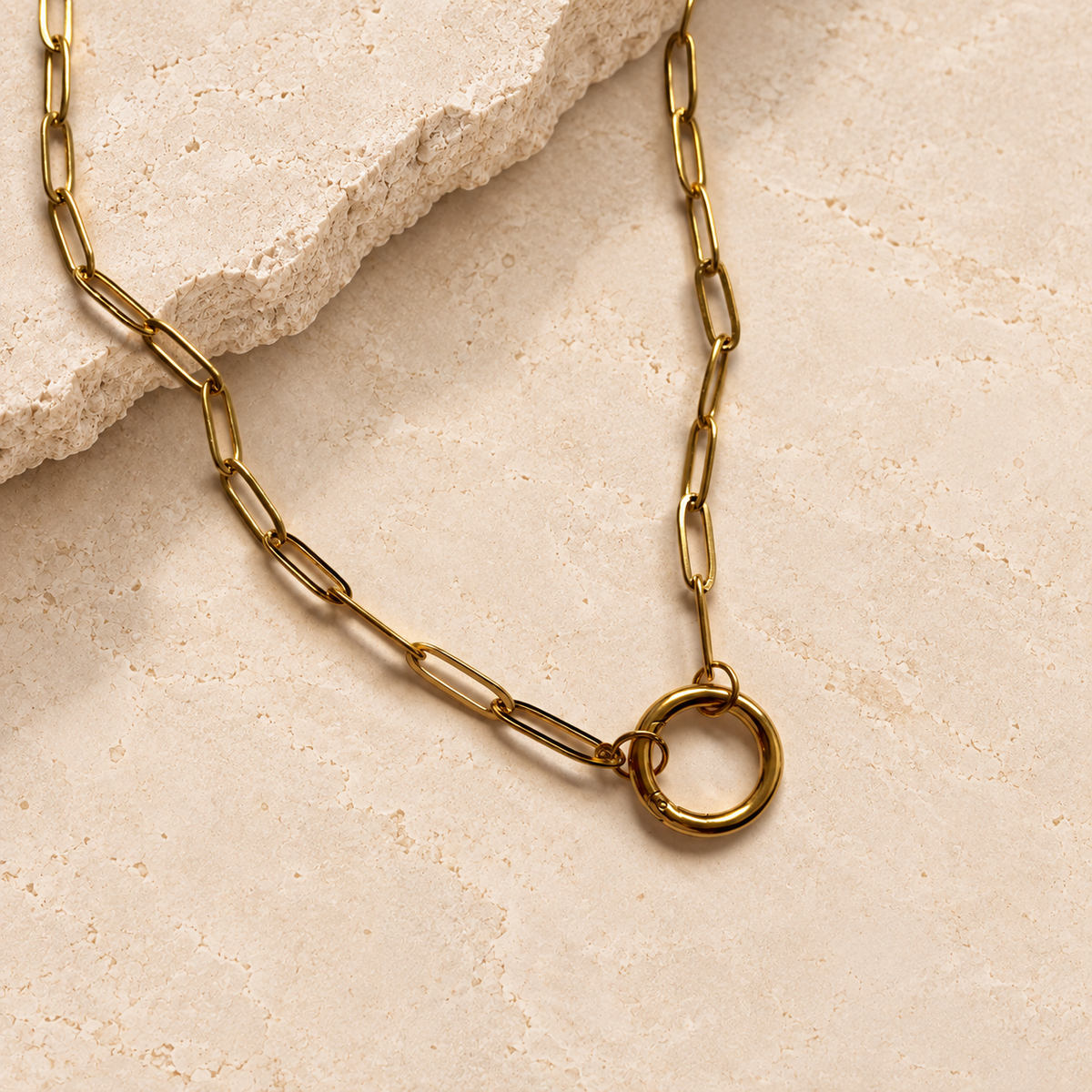 Paperclip carabiner necklace in gold and silver stainless steel