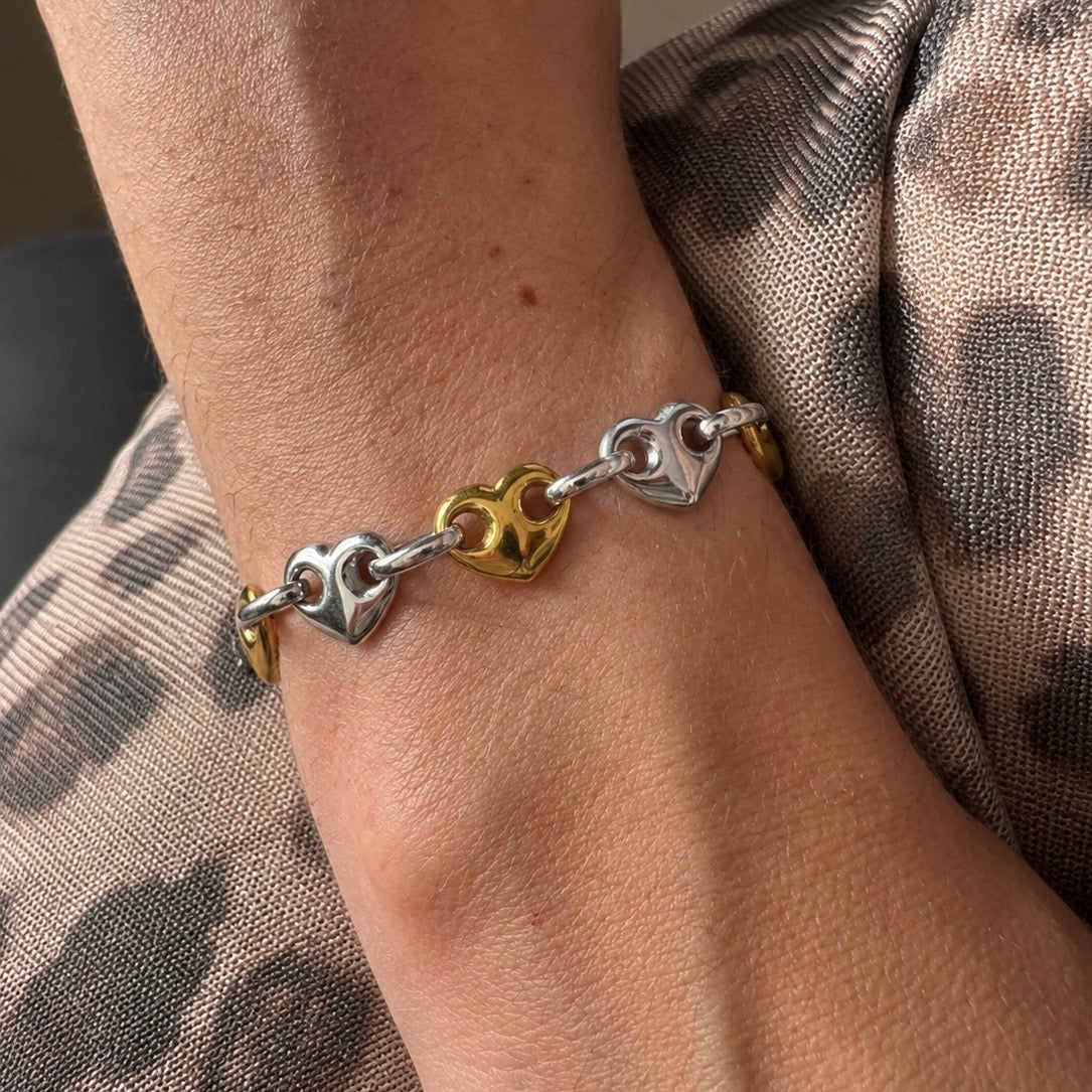 Mixed Metal Heart Link Bracelet
