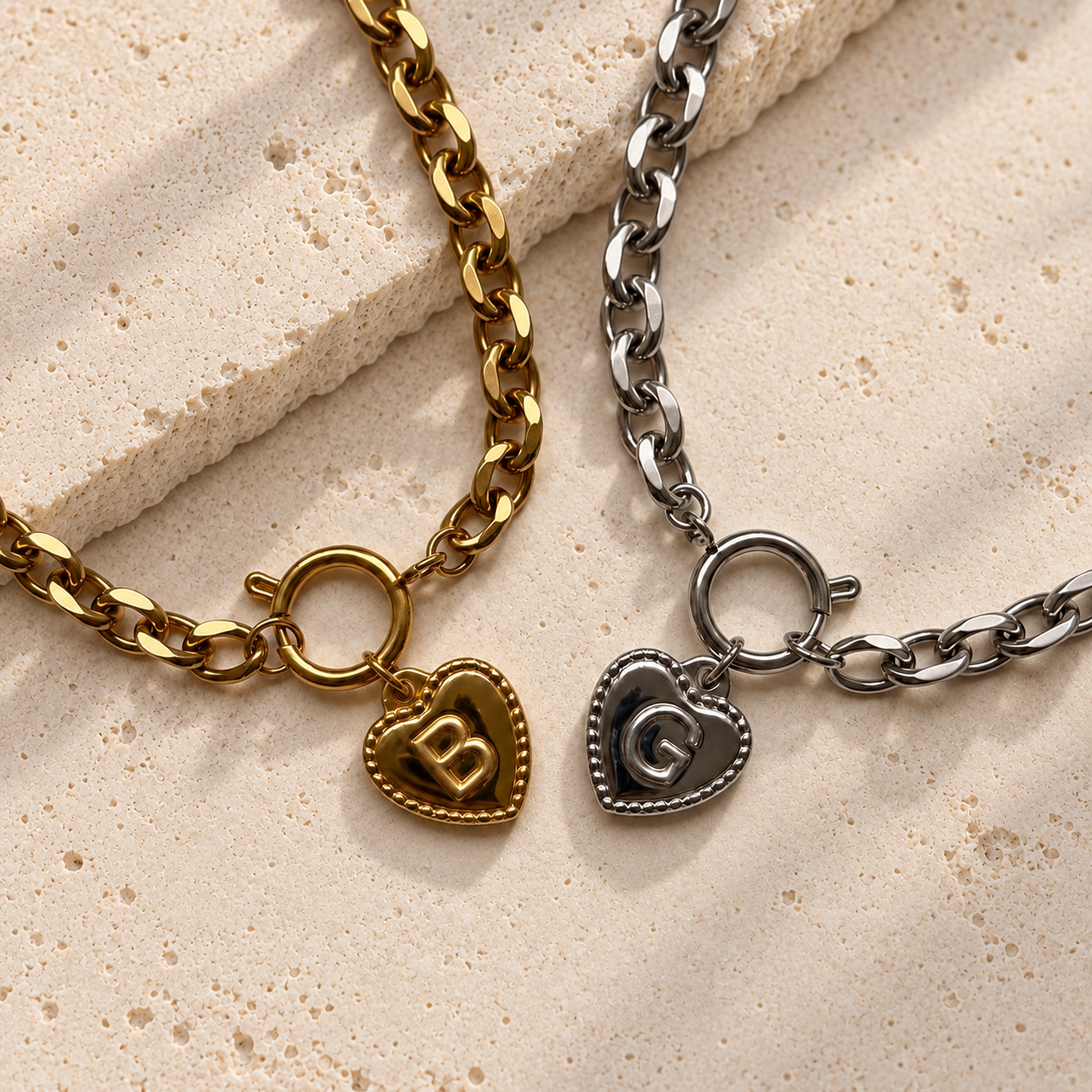 Gold personalised initial heart charm necklace