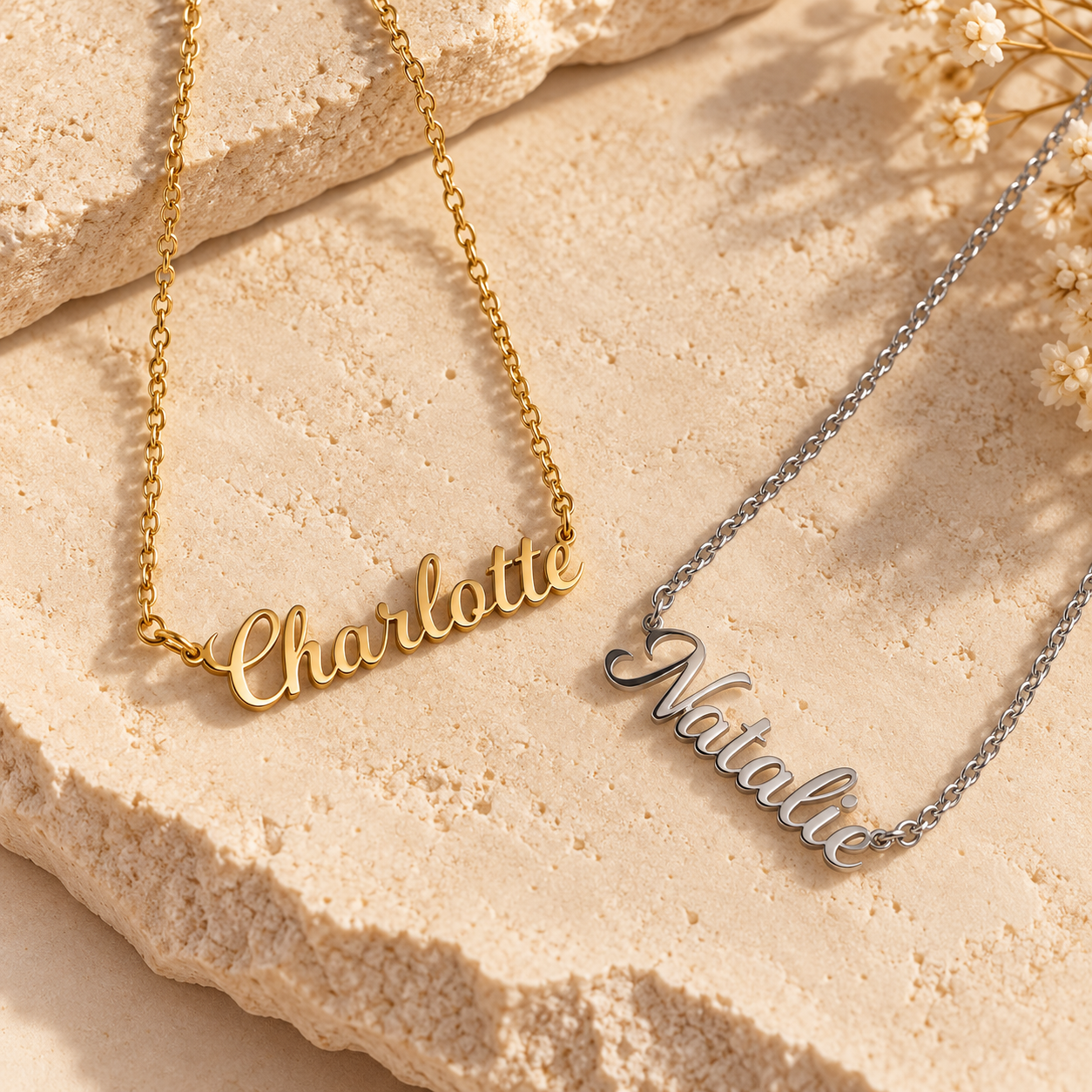 Gold and silver  personalised name necklace with custom name pendant