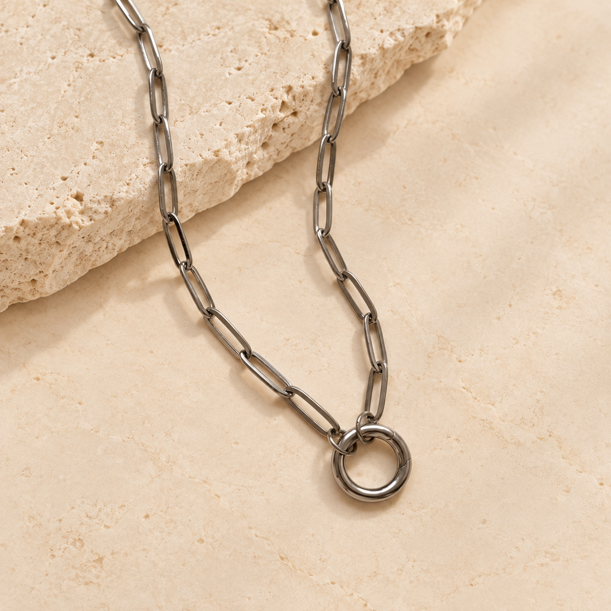 Silver stainless steel carabiner necklace for women
