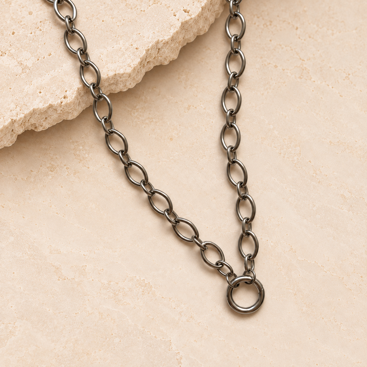 Silver customisable oval carabiner necklace in stainless steel