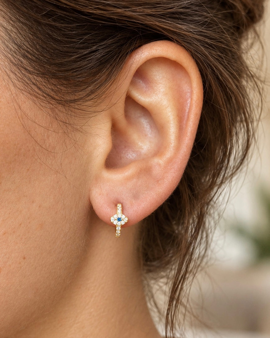 Evil Eye 925 sterling silver huggie hoop earrings