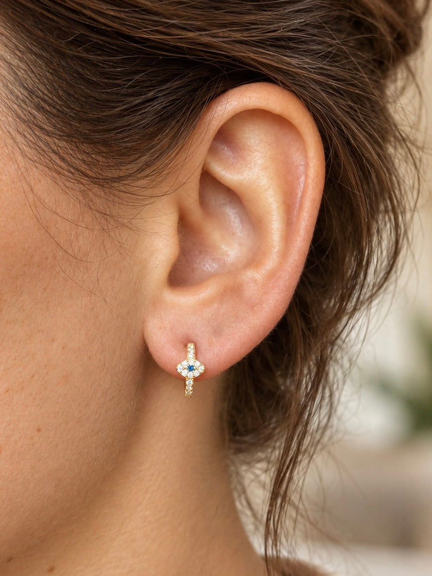 Evil Eye 925 sterling silver huggie hoop earrings
