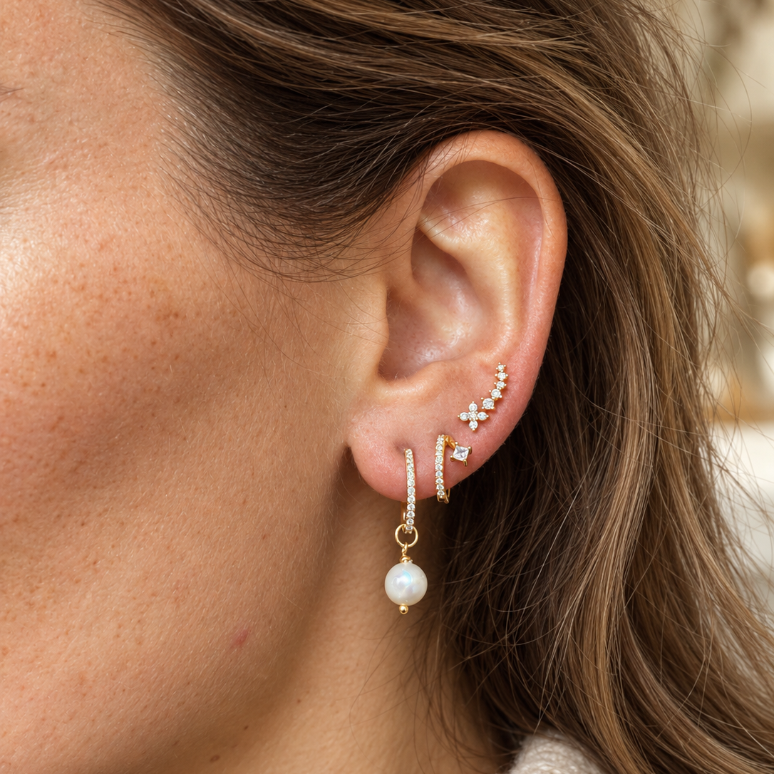 Hollie huggie earrings with detachable imitation pearl drops