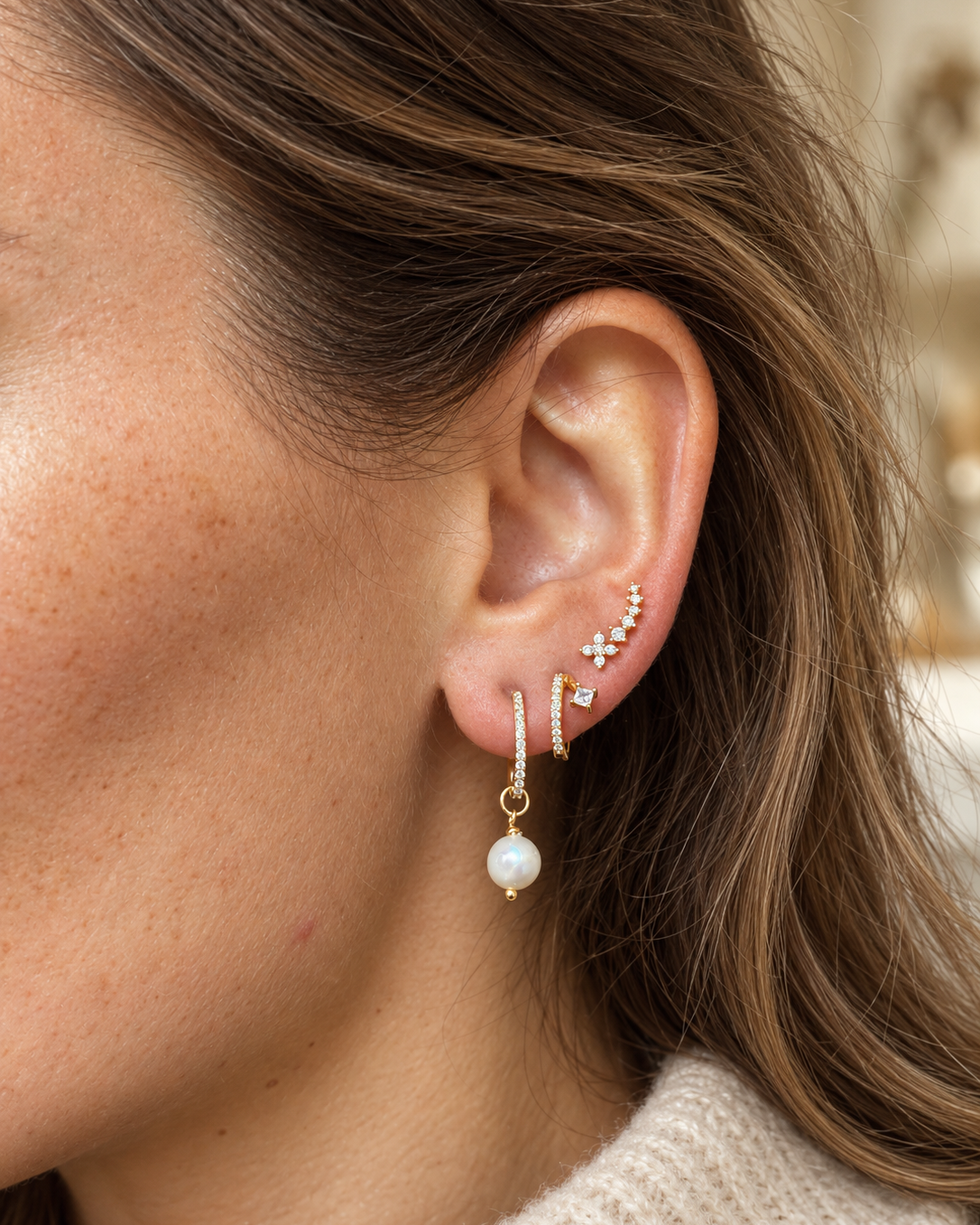 Hollie huggie earrings with detachable imitation pearl drops