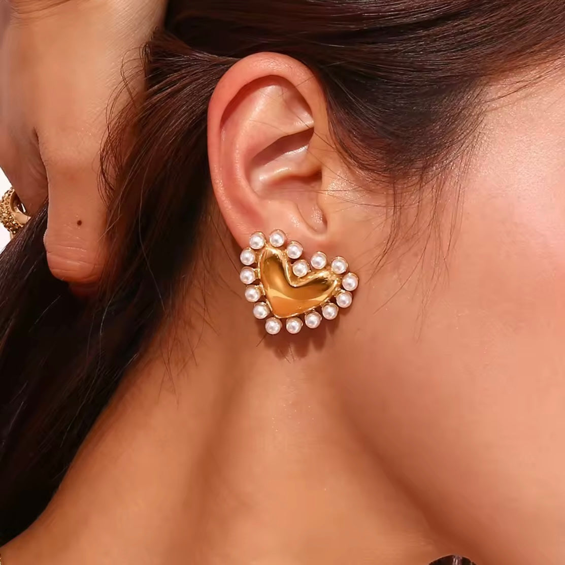 Pearl Heart Earrings