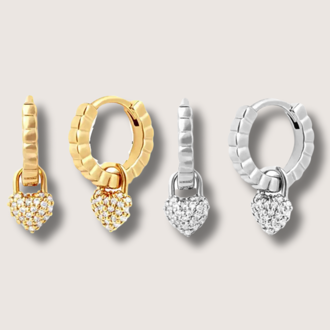 Cluster Heart Huggie Hoop Earrings