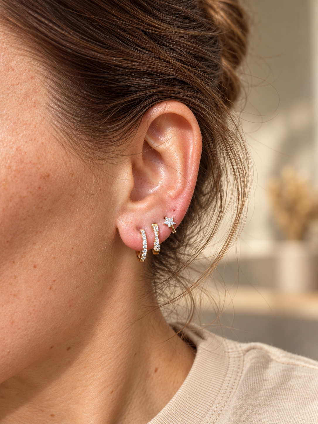 Petite star huggie earrings with sparkling CZ detailing