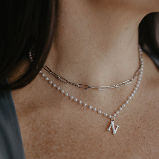 Initial Pearl Chain Necklace