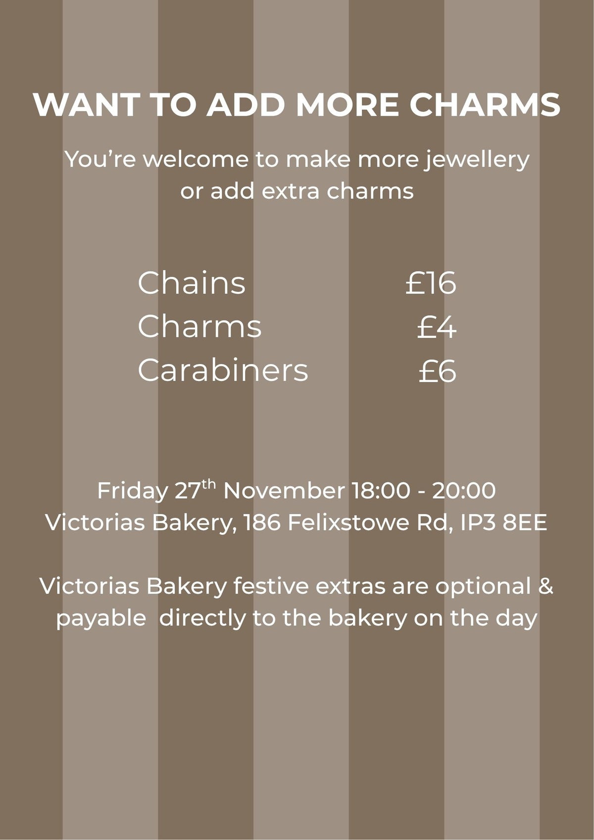 Golden Luxe charm bar workshop in Ipswich with additional charms and personalised jewellery options