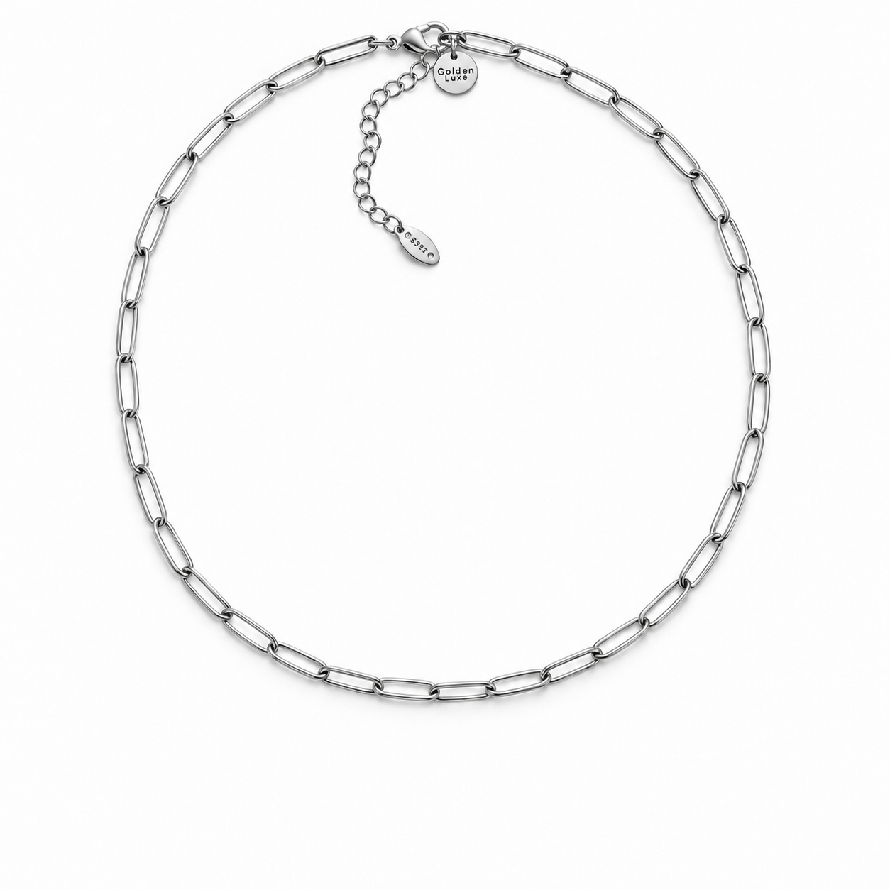Silver paperclip multi charm necklace chain