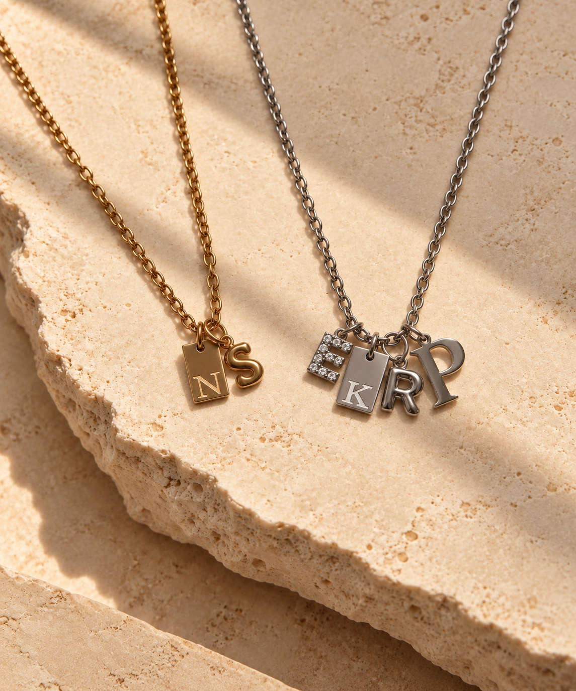 Silver mix and match initial necklace with personalised letter charms