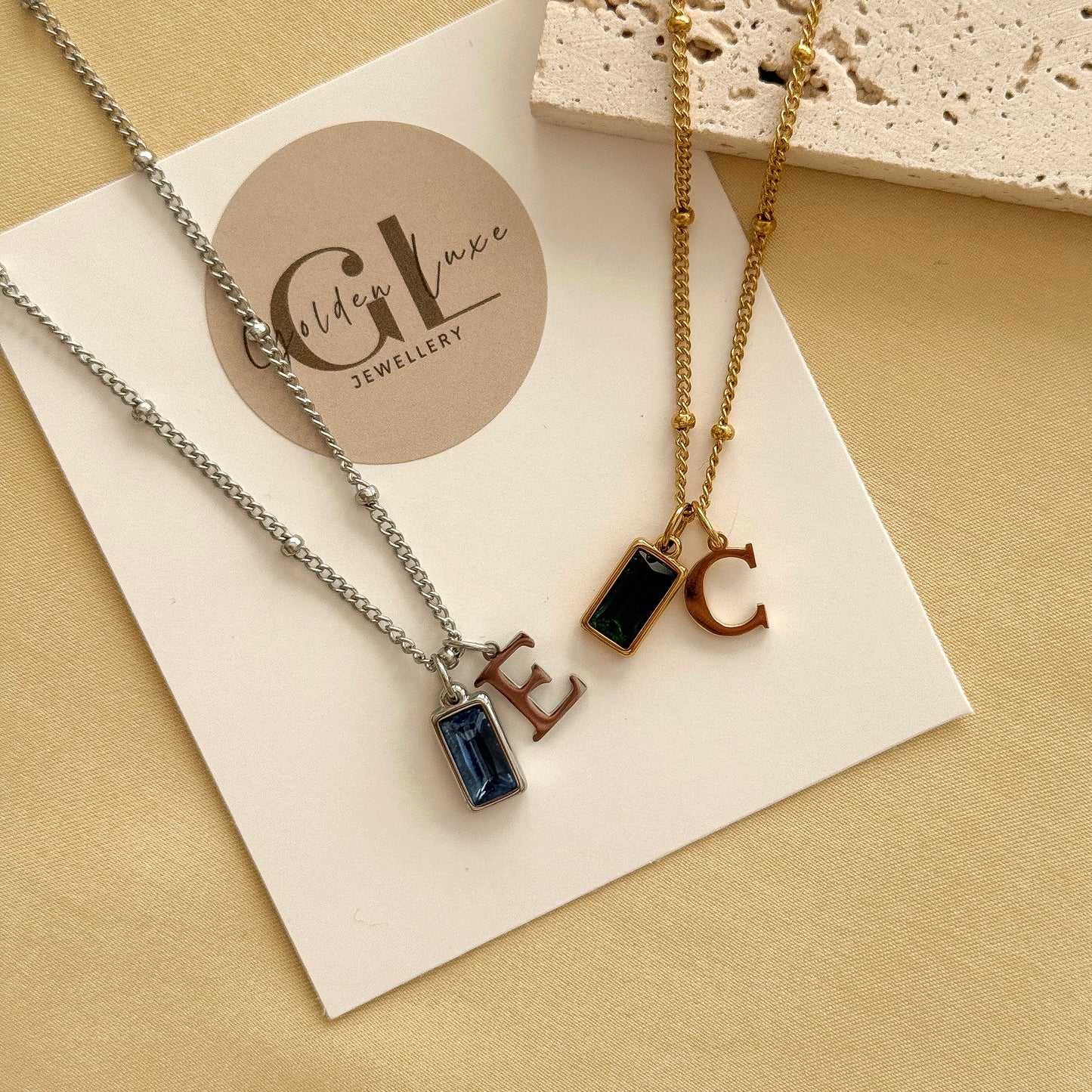 Birthstone Initial Necklace