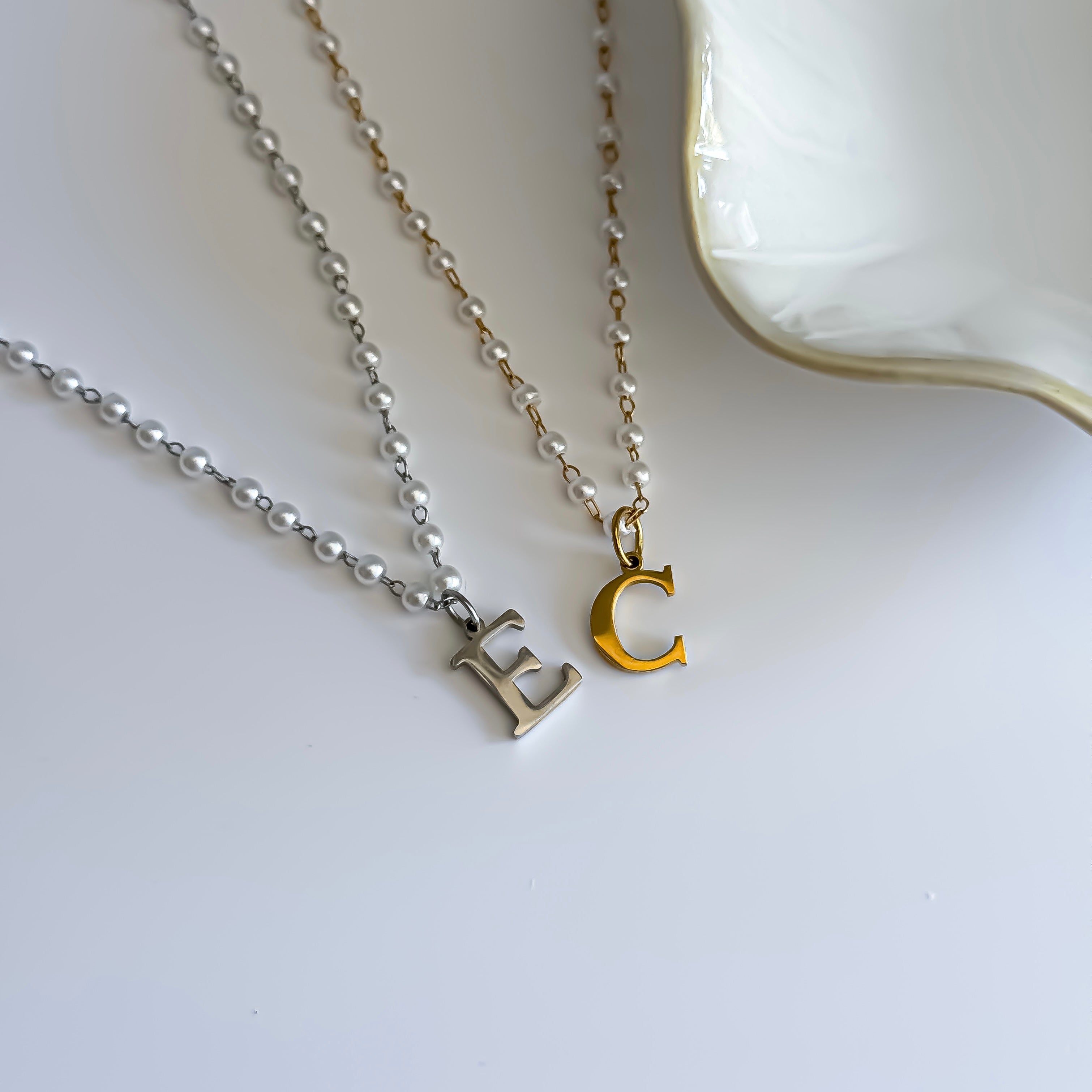 Initial Pearl Chain Necklace