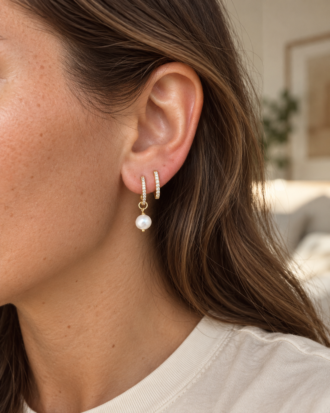 Chloe 10mm CZ huggie hoop earrings for ear stacking