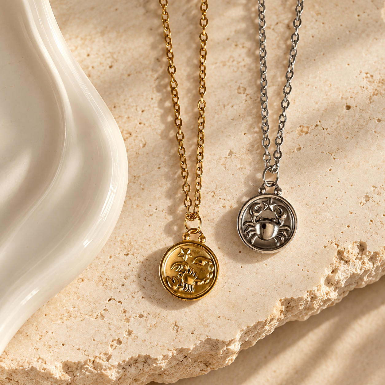 Gold and silver zodiac necklace with star sign charm