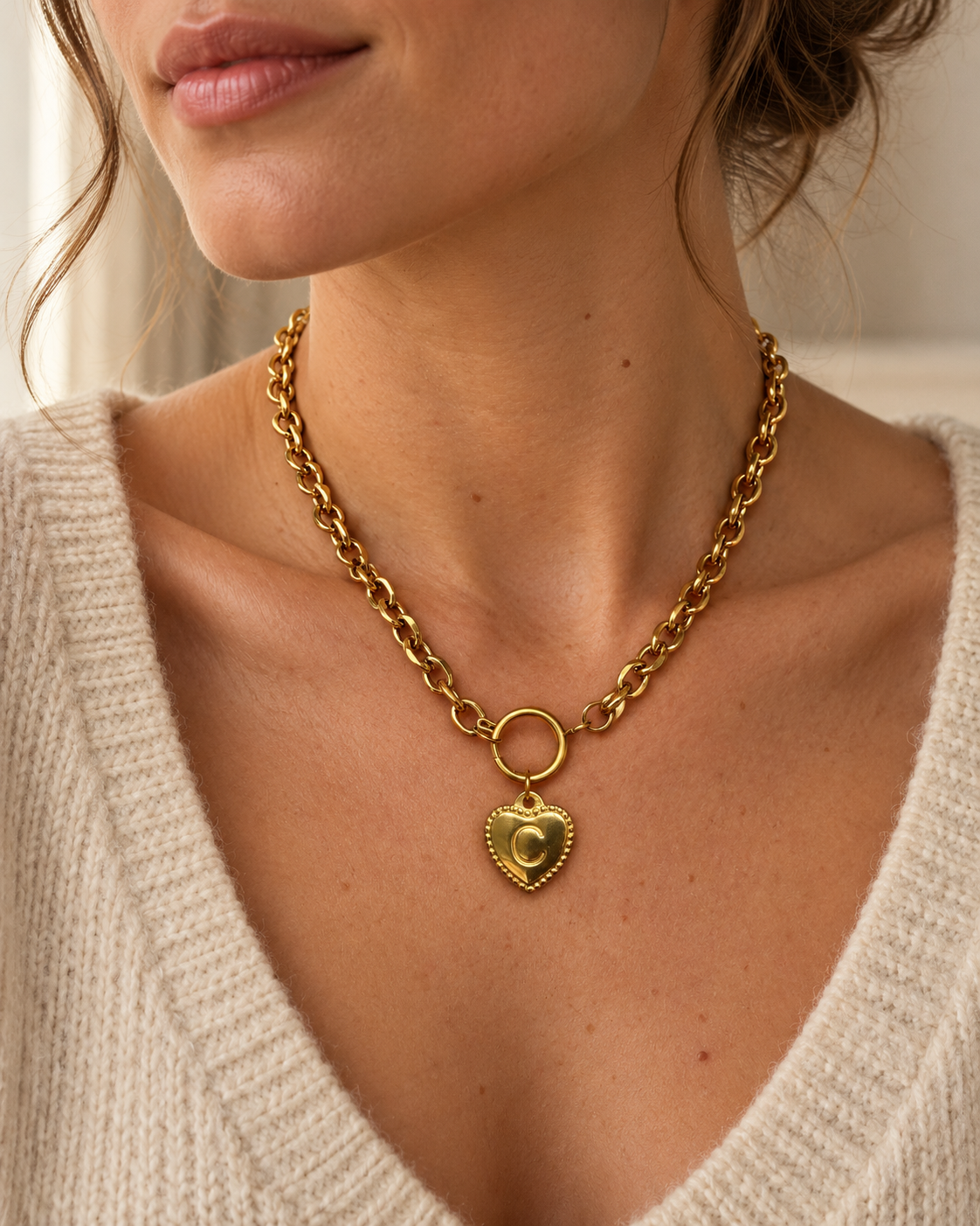 Initial Heart Charm Necklace