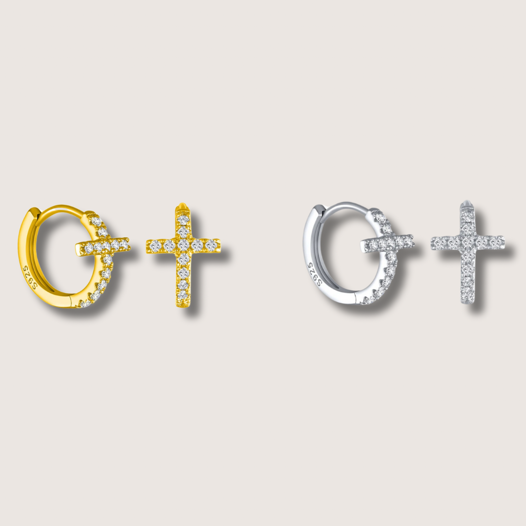 Cross Huggie Hoop Earrings